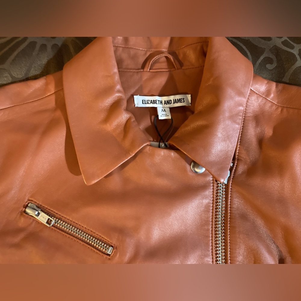 Elizabeth & James Brown Leather Motorcycle Jacket -Size Medium NWT
